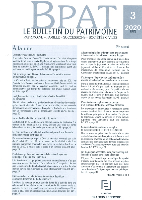 BPAT - LE BULLETIN DU PATRIMOINE - PATRIMOINE - DROIT DE LA FAMILLE - SOCIETES CIVILES