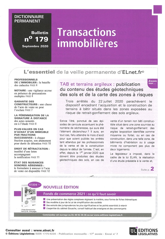 DICTIONNAIRE PERMANENT TRANSACTIONS IMMOBILIERES - Bulletin